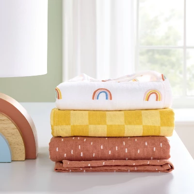 Muslin Swaddle Baby Blanket - Rainbows - 3pk - Cloud Island™ 3 Muslin Swaddle Baby Blanket - Rainbows - 3pk - Cloud Island™