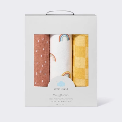 Muslin Swaddle Baby Blanket - Rainbows - 3pk - Cloud Island™ 5 Muslin Swaddle Baby Blanket - Rainbows - 3pk - Cloud Island™ - Image 3