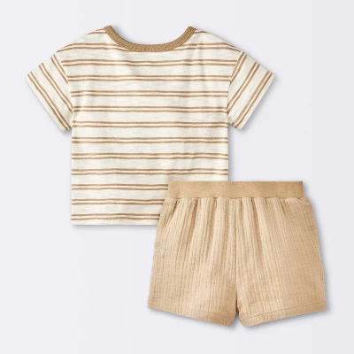 Baby Boys' 2pc Striped Pocket T-Shirt And Shorts Set - Cloud Island™ Tan 3 Baby Boys' 2pc Striped Pocket T-Shirt And Shorts Set - Cloud Island™ Tan