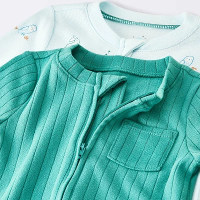 Baby Boys' 2pk Cozy Wide Ribbed Animals Sleep N' Play - Cloud Island™ Blue 4 Baby Boys' 2pk Cozy Wide Ribbed Animals Sleep N' Play - Cloud Island™ Blue - Image 2