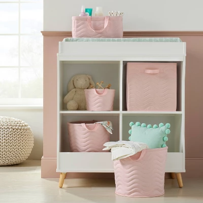 Quilted Fabric Medium Round Storage Basket - Light Pink - Cloud Island™ 3 Quilted Fabric Medium Round Storage Basket - Light Pink - Cloud Island™