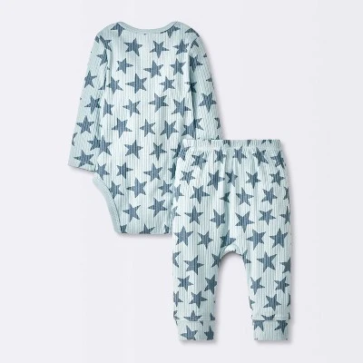 Baby 2pc Stars Wide Ribbed Top & Bottom Set - Cloud Island™ Blue 3 Baby 2pc Stars Wide Ribbed Top & Bottom Set - Cloud Island™ Blue