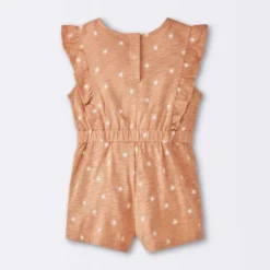 Baby Girls' Sun Stamps Printed Ruffle Romper - Cloud Island™ Tan