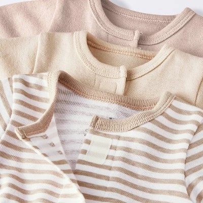 Baby 3pk Cotton Romper - Cloud Island™ Khaki Preemie: Long Sleeve, Front Hook And Loop Fastener, Solid & Stripe Patterns 4 Baby 3pk Cotton Romper - Cloud Island™ Khaki Preemie: Long Sleeve, Front Hook And Loop Fastener, Solid & Stripe Patterns - Image 2
