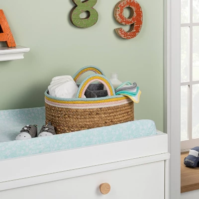 Braided Water Hyacinth Diaper Caddy With Coiled Rope Handles - Pink - Cloud Island™ 3 Braided Water Hyacinth Diaper Caddy With Coiled Rope Handles - Pink - Cloud Island™