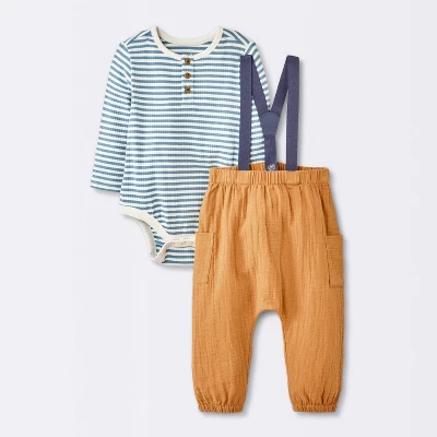 Baby Boys' 2pc Striped Suspender Top & Bottom Set - Cloud Island™ Blue 6 Baby Boys' 2pc Striped Suspender Top & Bottom Set - Cloud Island™ Blue - Image 4