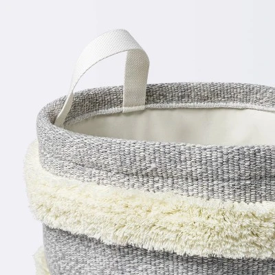 Tufted Canvas Round Storage Bin - Cloud Island™ Medium Gray/Cream 4 Tufted Canvas Round Storage Bin - Cloud Island™ Medium Gray/Cream - Image 2