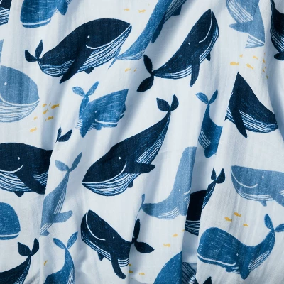 Muslin Swaddle Blanket Whales - White/Blue - Cloud Island™ 4 Muslin Swaddle Blanket Whales - White/Blue - Cloud Island™ - Image 2