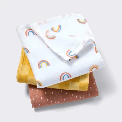 Muslin Swaddle Baby Blanket - Rainbows - 3pk - Cloud Island™ 6 Muslin Swaddle Baby Blanket - Rainbows - 3pk - Cloud Island™ - Image 4