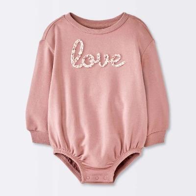 Baby Girls' Love Sweatshirt Romper - Cloud Island™ Pink 6 Baby Girls' Love Sweatshirt Romper - Cloud Island™ Pink - Image 4