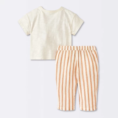 Baby Boys' 2pc Cuddle Bear T-Shirt And Striped Gauze Pant Set - Cloud Island™ Cream 3 Baby Boys' 2pc Cuddle Bear T-Shirt And Striped Gauze Pant Set - Cloud Island™ Cream