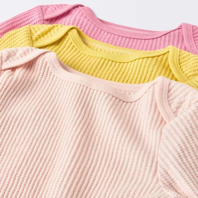 Baby Girls' 3pk Long Sleeve Waffle Bodysuit - Cloud Island™ Pink 4 Baby Girls' 3pk Long Sleeve Waffle Bodysuit - Cloud Island™ Pink - Image 2