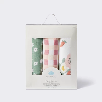 Muslin Swaddle Baby Blanket - Floral Gingham - 3pk - Cloud Island™ 5 Muslin Swaddle Baby Blanket - Floral Gingham - 3pk - Cloud Island™ - Image 3