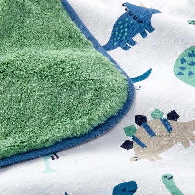 Jersey Knit Reversible Faux Fur Blanket Dinos - Cloud Island™ Blue/Green 4 Jersey Knit Reversible Faux Fur Blanket Dinos - Cloud Island™ Blue/Green - Image 2