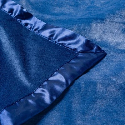 Solid Satin Edge Plush Blanket - Cloud Island™ Navy 3 Solid Satin Edge Plush Blanket - Cloud Island™ Navy