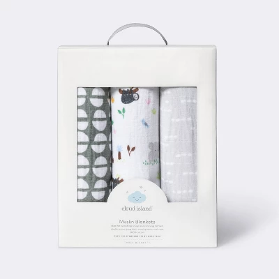 Muslin Swaddle Blankets Jungle - Cloud Island™ Gray 3pk 4 Muslin Swaddle Blankets Jungle - Cloud Island™ Gray 3pk - Image 2