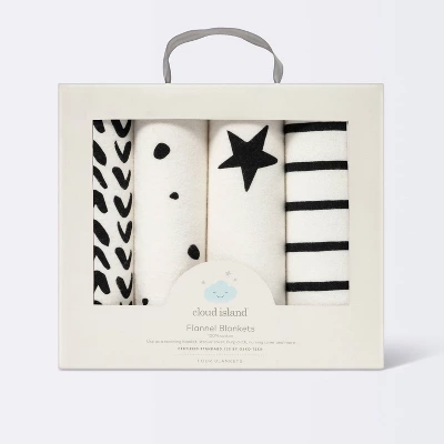 Flannel Baby Blanket - Cloud Island™ - Black/White - 4pk 4 Flannel Baby Blanket - Cloud Island™ - Black/White - 4pk - Image 2
