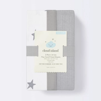 Fitted Play Yard Jersey Sheet Scatter Star And Solid Gray - Cloud Island™ 2pk 4 Fitted Play Yard Jersey Sheet Scatter Star And Solid Gray - Cloud Island™ 2pk - Image 2