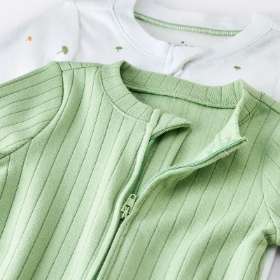 Baby 2pk Cozy Wide Ribbed Mushrooms Sleep N' Play - Cloud Island™ Green 4 Baby 2pk Cozy Wide Ribbed Mushrooms Sleep N' Play - Cloud Island™ Green - Image 2