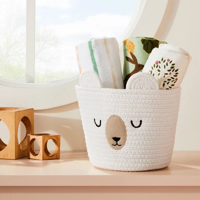 Small Tapered Round Coiled Rope Round Basket Sleepy Bear - Cloud Island™ 3 Small Tapered Round Coiled Rope Round Basket Sleepy Bear - Cloud Island™
