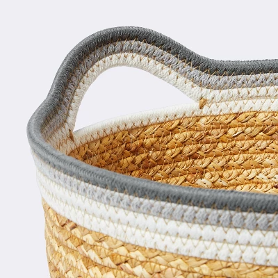 Braided Water Hyacinth Tapered Floor Basket With Coiled Rope Handles - Gray - Cloud Island™ 4 Braided Water Hyacinth Tapered Floor Basket With Coiled Rope Handles - Gray - Cloud Island™ - Image 2